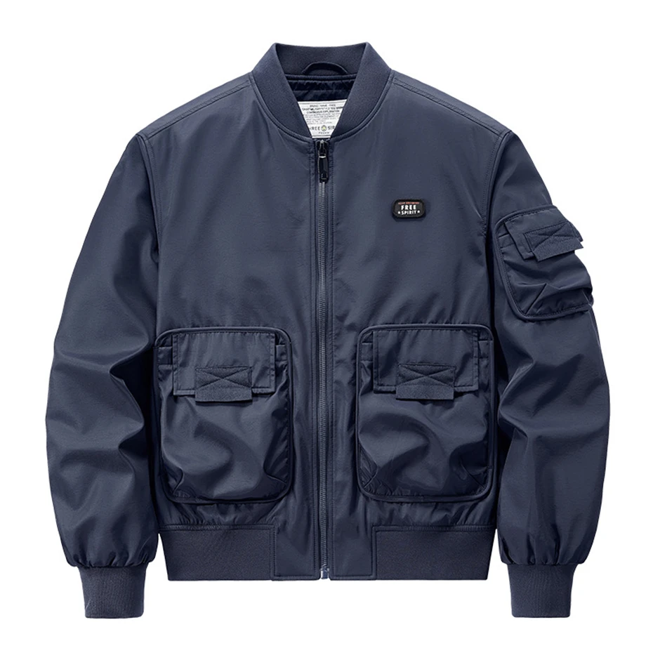 Black Bomber Jackets Men Military Baseball Jacket Cargo Coat Male Fashion Casual Solid Color Pilot Jacket Outerwear