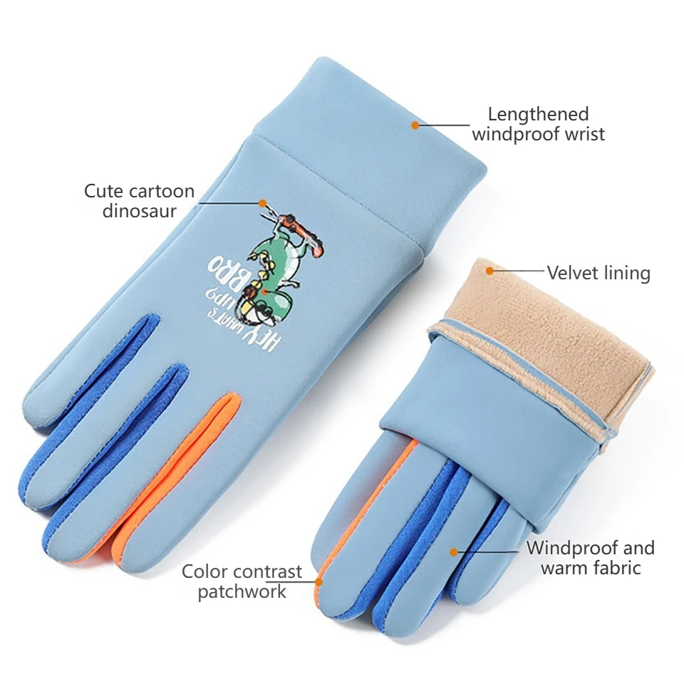 Winter Children's Gloves GTUBIKE Cartoon Dinosaur Cycling Kids Warm Sports Skiing Windproof Waterproof Boys Girls