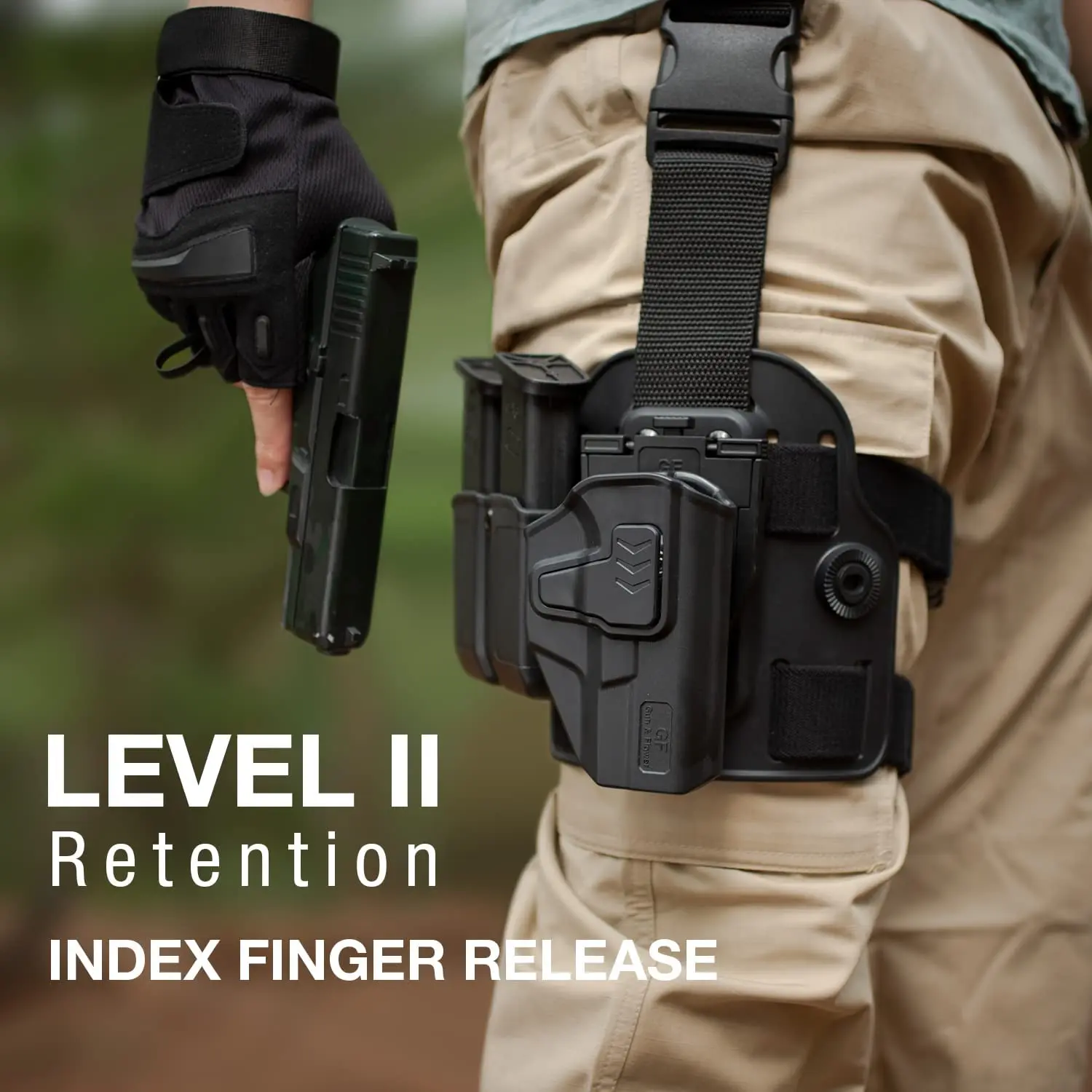 High Speed Gear Industries レッグホルスター Sig P320 ドロップレッグホルスター、レベル II 保持人差し指