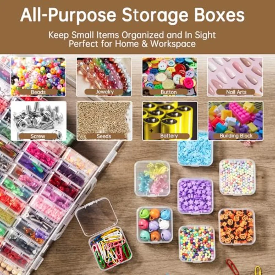 Bead Organizer Box 60 Pack Small Clear Storage Boxes with Labels Large Travel Craft Case with Handle Mini Plastic Containers fo 6