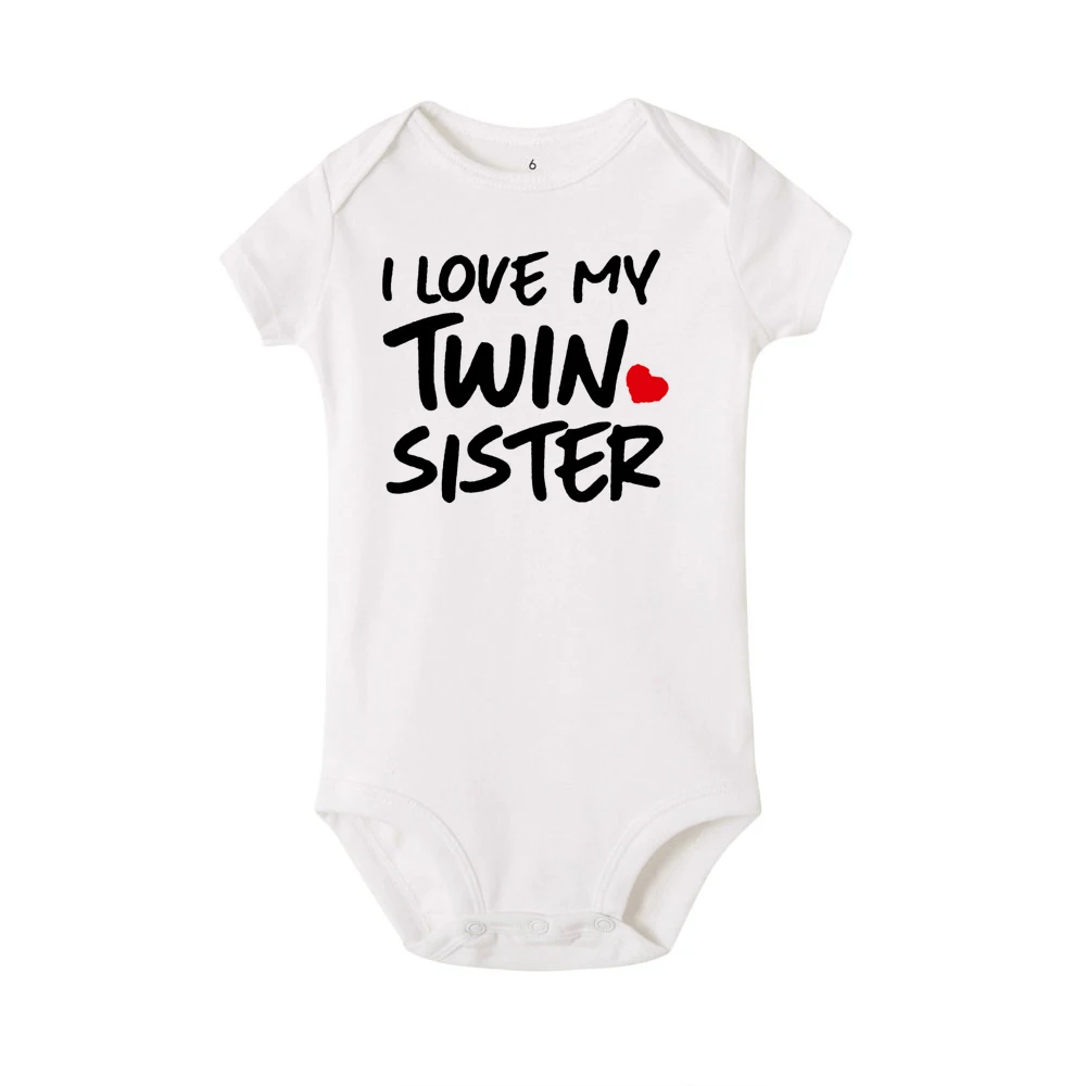 I Love My Twin Sister and Brother Toddler Baby Short Sleeve Romper New Born Baby Items Clothes Jumpsuit Outfit Infit Twins Gift