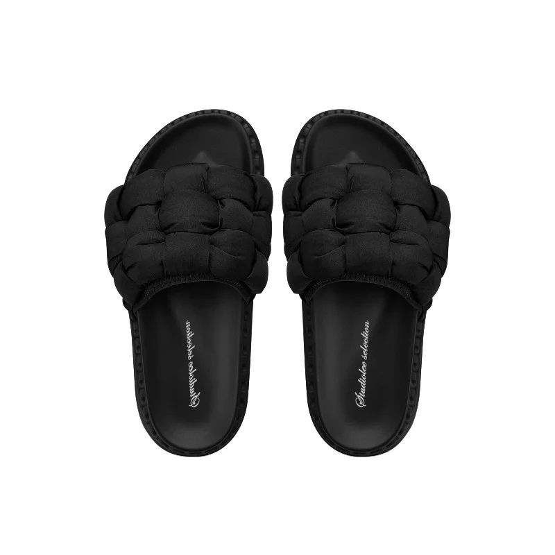 2022 Flats Shoes Woven Soft Women's Slippers Platform Summer Muller Slippers Outdoor Leisure Slip On Slides Open Toe Bread Shoes