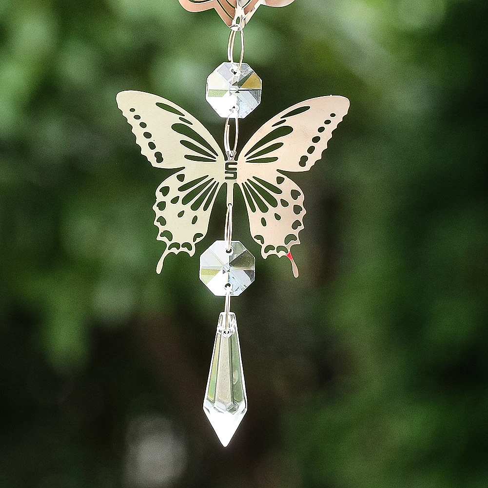 Wind Chimes Crystal Ornament 3D Kinetic Wind Spinner Hanging Glass Pendant Garden Decor