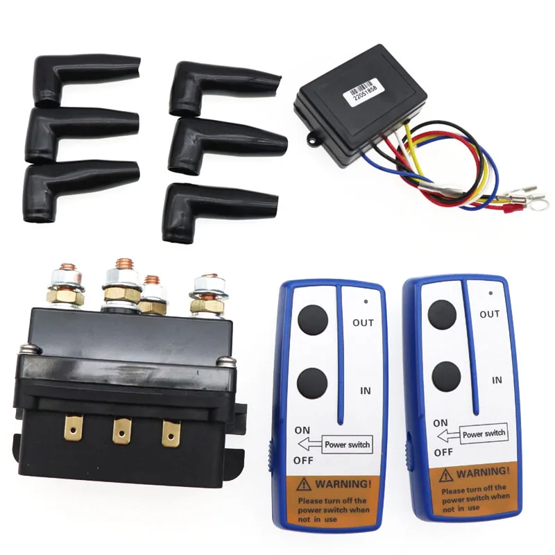 Contattore relè solenoide verricello 12 V 250 A + 2 kit di controllo remoto per verricello wireless, interruttore contattore resistente per ATV, UTV, SUV, barche, veicoli 4x4, rimorchi, camion
