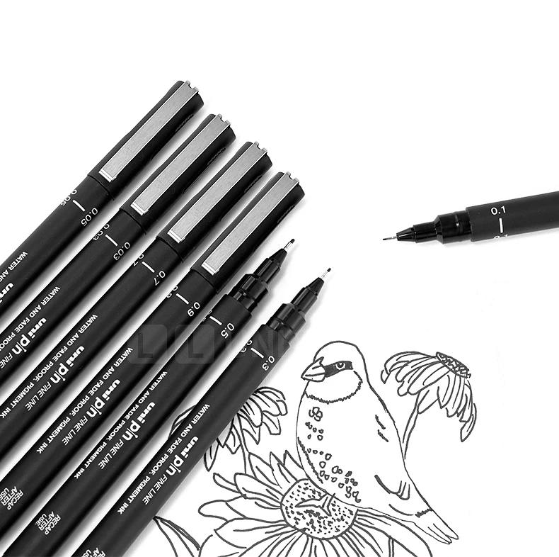 Uni Pin-200 Fineliner Zeichenstift, 3/6/12-teiliges Set, Skizzenset, wasserfeste Nadel, Gelstifte, 0,25–0,94 mm, handgezeichnetes Comic-Design – Detail 10