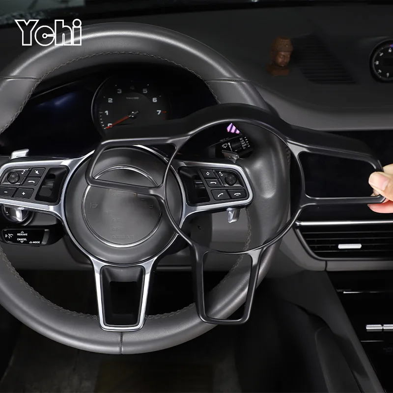Couvercle de volant intérieur en fibre de carbone ABS, garniture, accessoires d'intérieur pour Porsche Macan Cayenne Panamera
