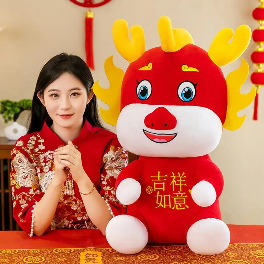 

Dragon Horn Plush Toy 2024 Chinese Zodiac Dragon Plush Toy Kawaii Cartoon Stuffed Pillow for Home Decoration New Year Party