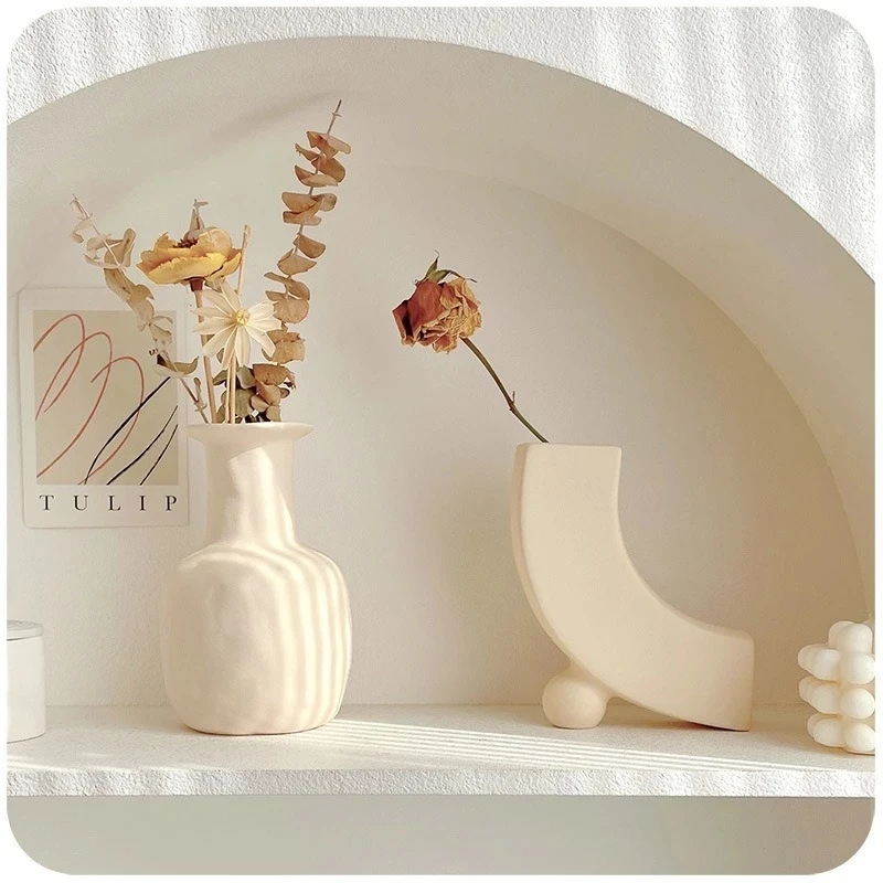 Nordic Simple Plain Embryo Ceramic Vase Decoration Dry Flower Arrangement Creative Art Living Room TV Cabinet Desktop Decoration