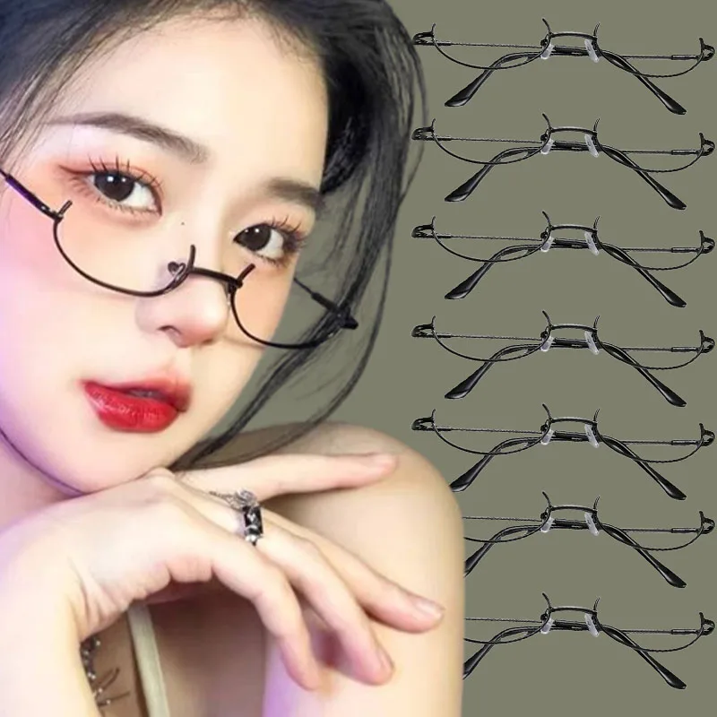 

Y2K Metal Oval Half Frame Anime Lensless Spectacle Frame Cosplay Anti-blue Plain Glasses Contrasting Cute Decorative Glasses