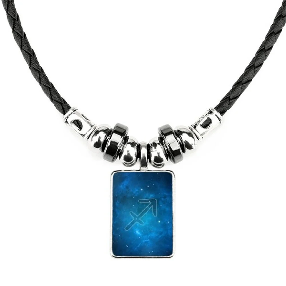

Starry Night Sagittarius Zodiac Constellation Necklace Jewelry Torque Leather Rope Pendant