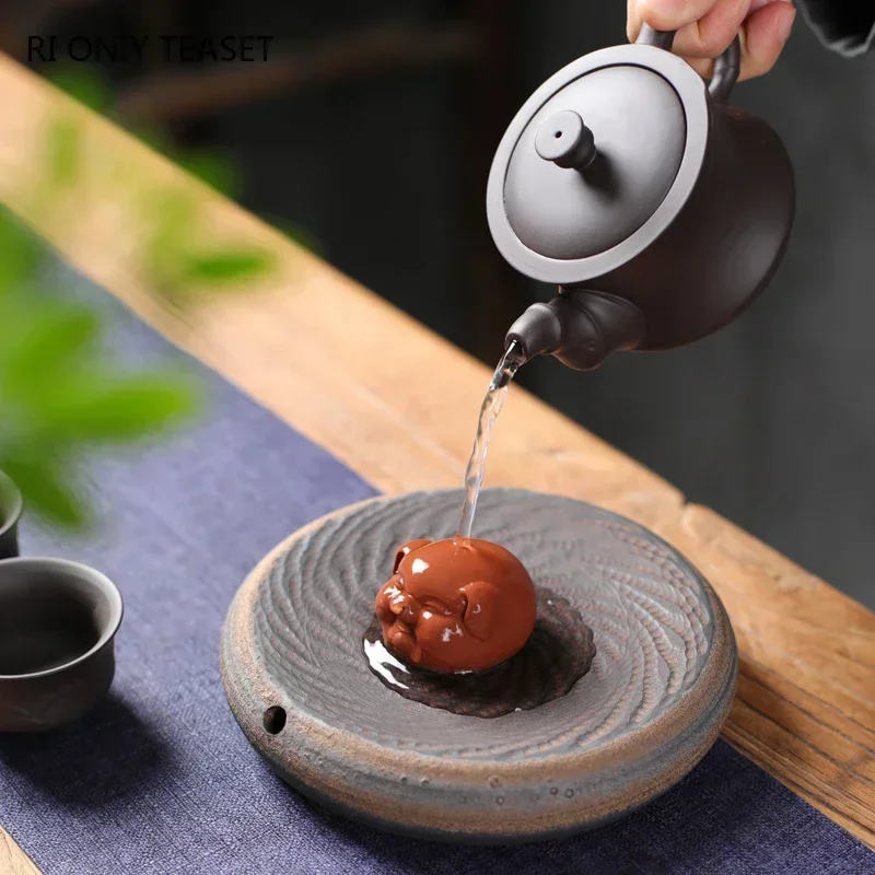 Tea Pet Ornaments 1 Pc Chinese Purple Clay Tea Pet Cute Pig Statue Tea Figurine Ornaments Handmade Sculpture Crafts Set Decoration Accessories