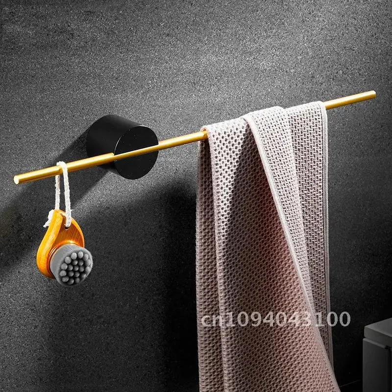 European Brushed Gold Wood Towel Rack Paper Black Wall Accessories Toilet Bath Holder Bathroom Mounted Movable Shoes Bar Hanger