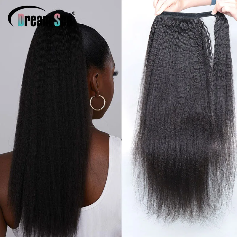 

Curly Ponytail Extension For Women With Clip 100% Long Brazilian Human Hair Deep Wave Kinky Straight Drawstring 100g