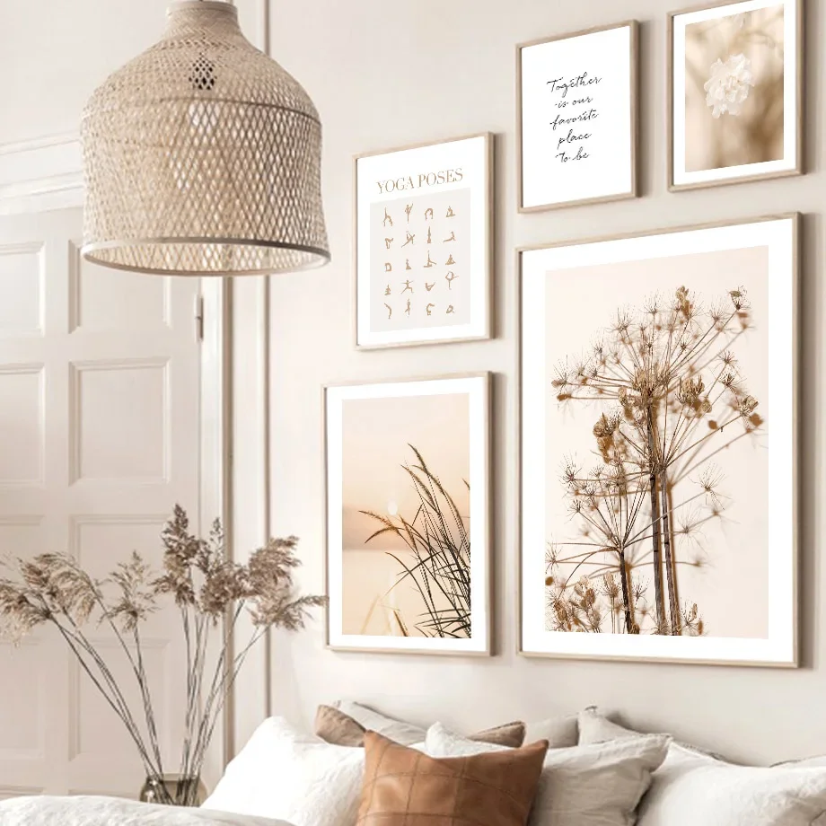 

Beige Landscape Reed Dandelion Yoga Lotus Wall Art Canvas Painting Nordic Posters And Prints Wall Pictures For Living Room Decor