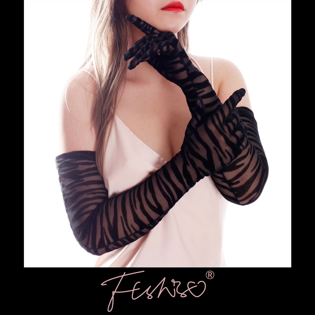 Пикантные флокированные длинные перчатки Ftshist, эластичные черные сетчатые кружевные леопардовые прозрачные тонкие перчатки с принтом зебры, аксессуары для выпускного костюма