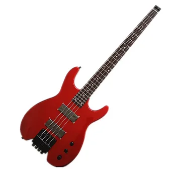 New Transparent Red 4 Strings Headless Electric Bass Guitar Mahogany Body BJ63