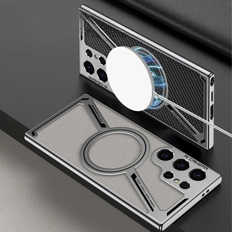 Electroplated Leather Magnetic Wireless Charging Phone Case - Ultra Protective Back Cover