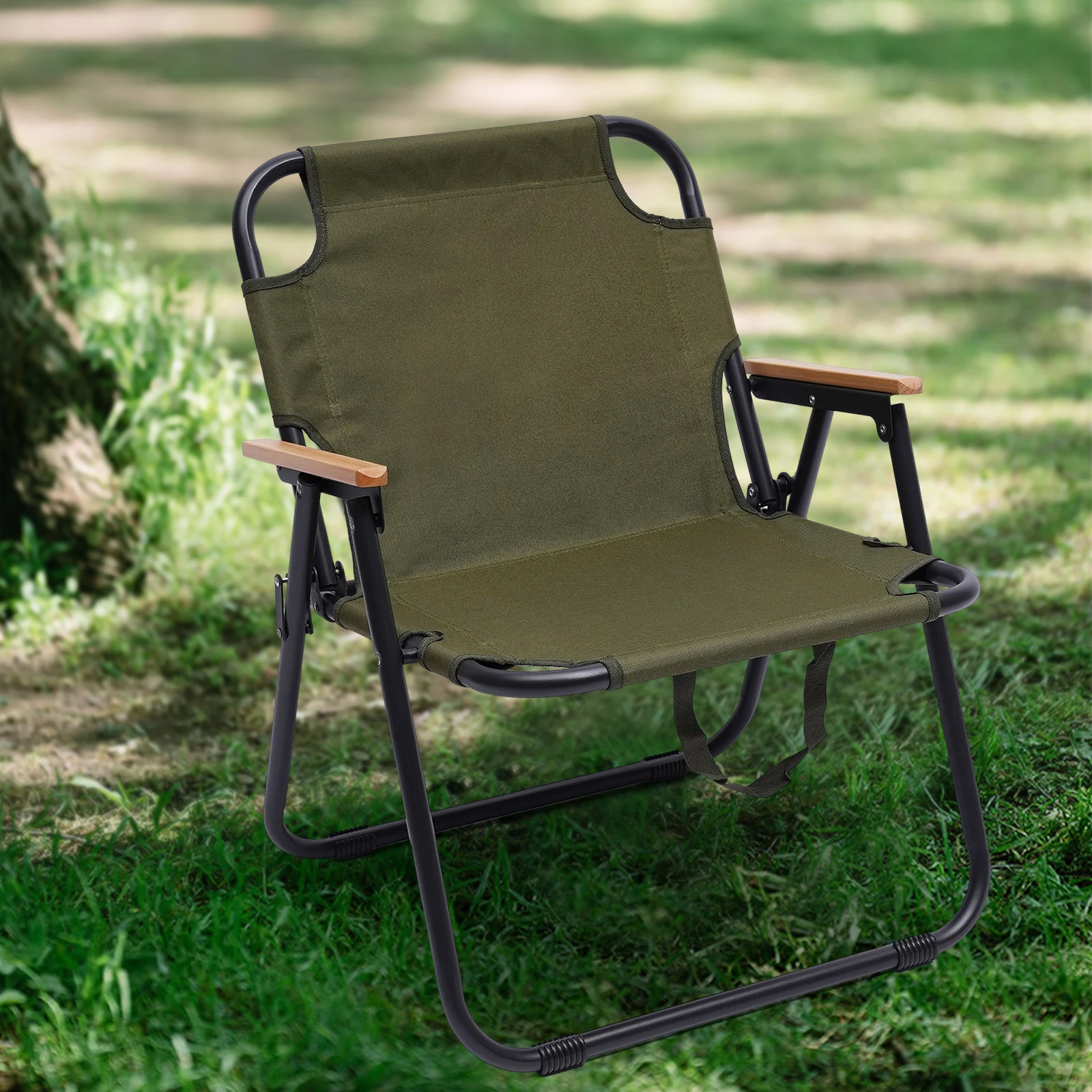 Foldable Outdoor Camping Chair Oxford Fabric Portable Folding 287lbs Capacity W/Armrests Backrest Green for Beach Hiking Picnic 3