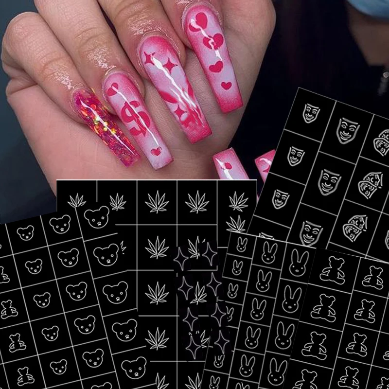 Airbrush Nail Art Stickers Self-Adhesive Decal Reusable Nail Tattoo  Template Airbrush Stencils Silder Salon Manicure Accessoires