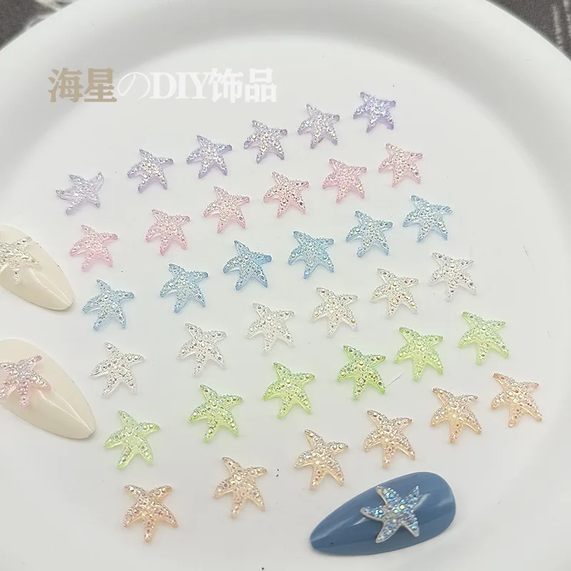 50개 오로라 불가사리 미니 네일아트 액세서리 DIY 믹스 컬러 레진 작은 네일 참 DIY 3D 여름 네일아트 데코레이션 부품
