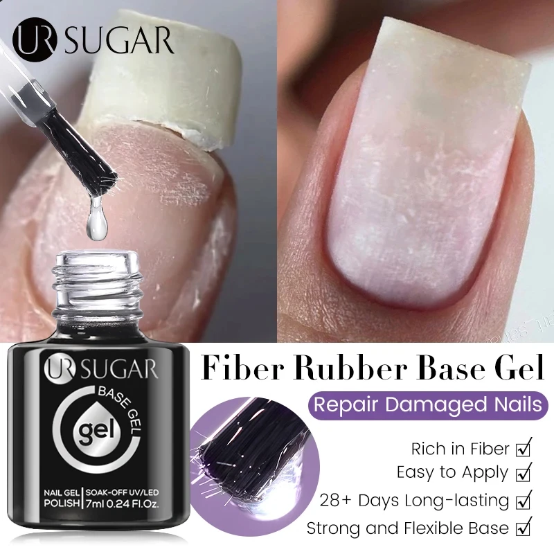Nail Gel Polish 7ML Fiber Rubber Base Gel for Broken Nail Repaired Fiberglass Clear Quick Building UV Construction Gel Soak Off Varnish UR SUGAR