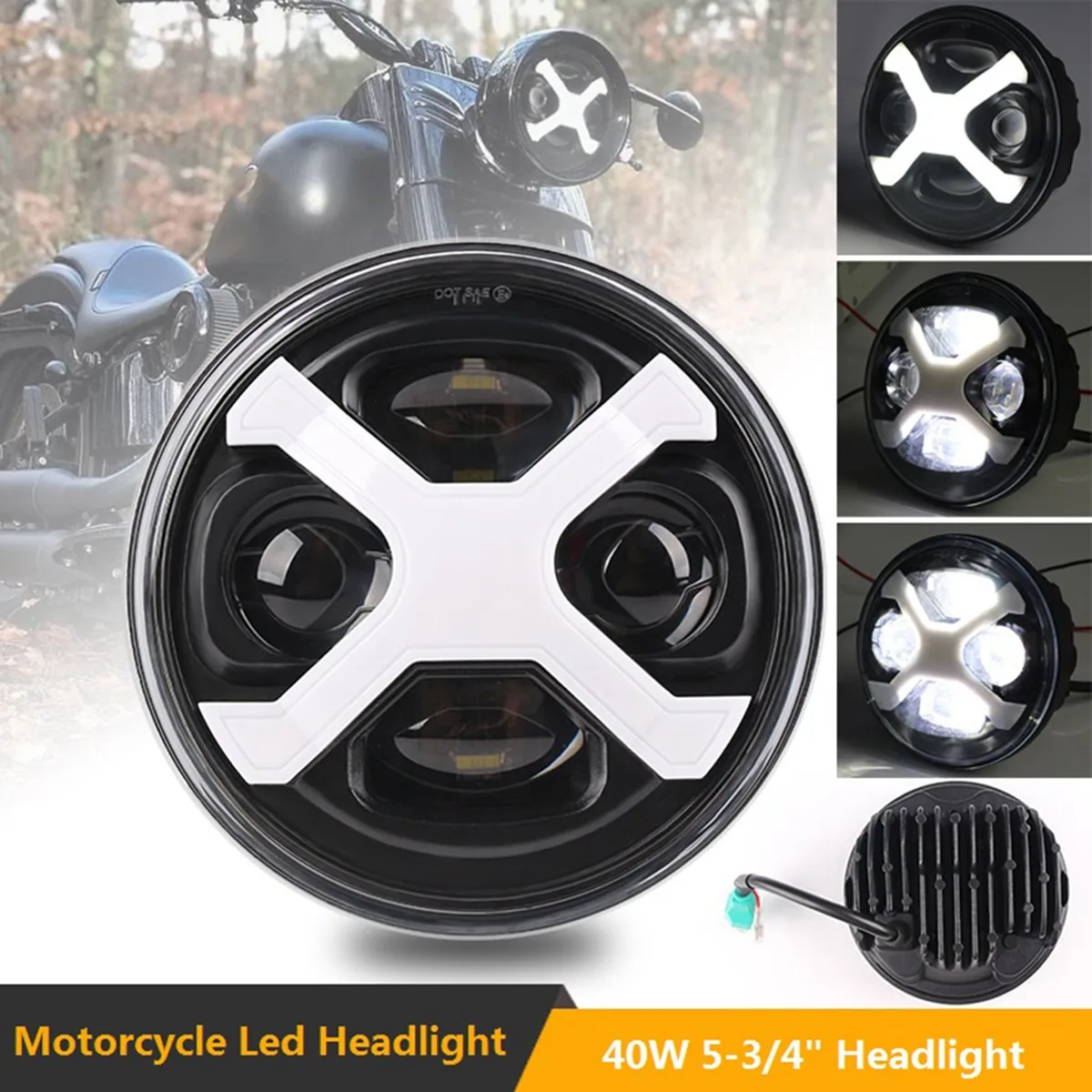 Motorcycle 5.75 Inch Round Led Headlight 40W Sportster Iron 883 Street Rod Street Bob Softail