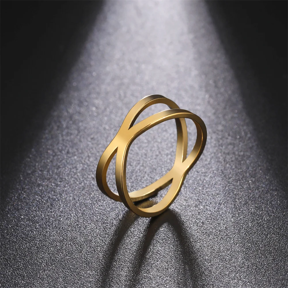 Edelstahl Silber Farbe 8-Wort-Fingerring für Frauen Minimalistisches geometrisches Kreuzmuster Goldfarbe Schmuck Bijoux Geburtstag – Detail 4