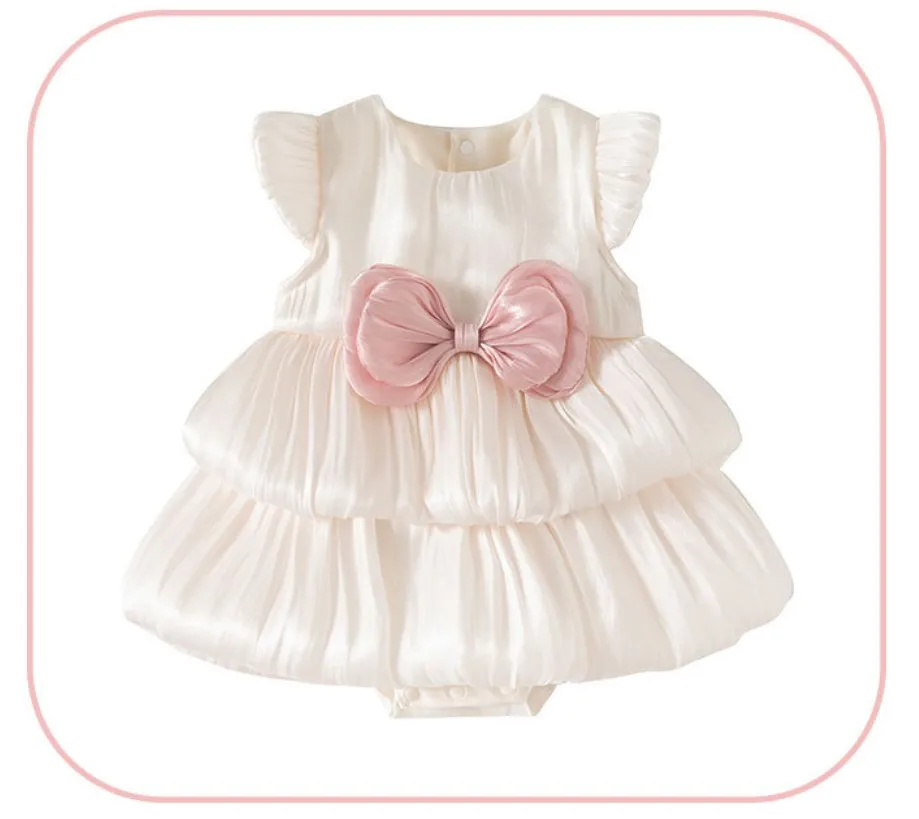 2026 Sommer Mädchenkleider Koreanisch Süßes Schleifenkleid Ärmellos Mesh Rosa Prinzessin 1 Jahr Geburtstag Kleinkind Kleid Baby Neugeborenen Artikel B404 – Detail 2