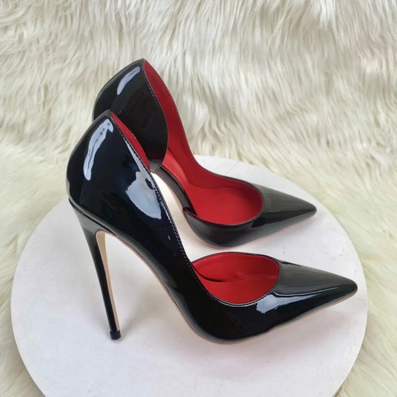 Side Air Red Sole Black High Heel Shoes for Women 2023 New Sexy Style Thin  Pointed Patent Leather Shallow Mouth Commuter Single - AliExpress