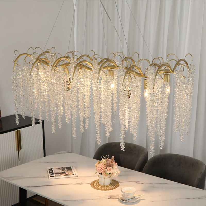 

Long Crystal Pendant Lamp Luxury Home Dining Living Room Ceiling Chandelier Modern Luster Home Decoration LED Lighting Fixtures