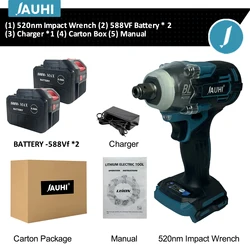 High - Torque Brushless Cordless Electric Impact Wrench - 1/2 Inch Power Tool (2 Battery - 588Vf)