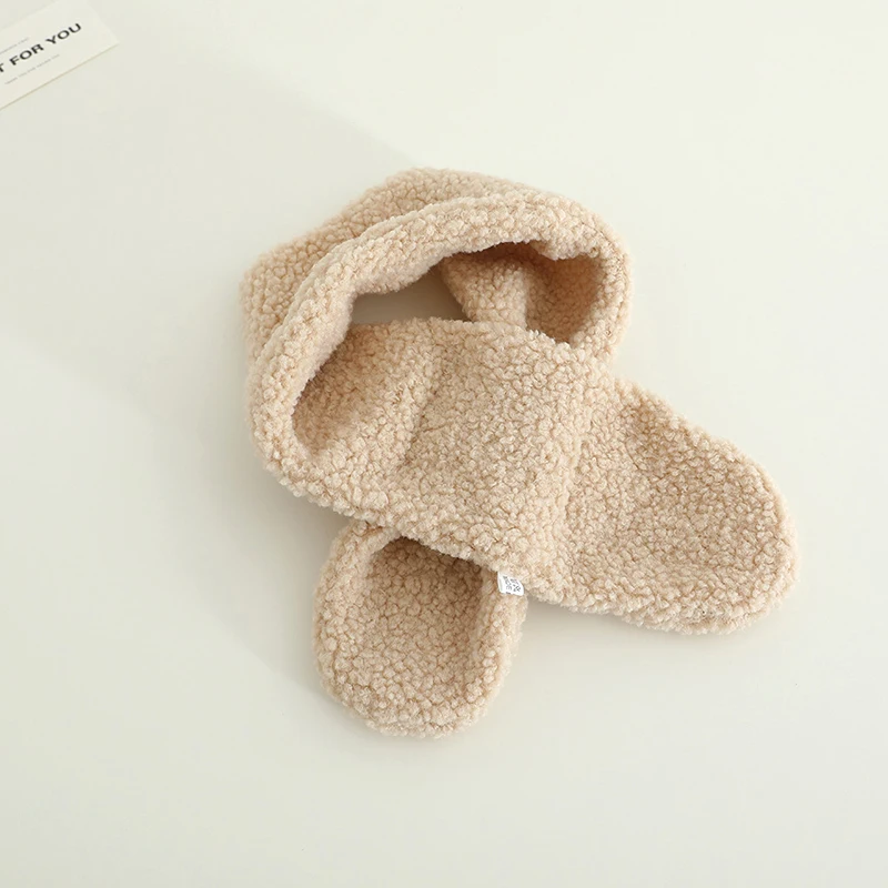 Korean Simple Kids Cross Scarf Lamb Wool Winter Baby Neckerchief Windproof Warm Solid Color Girls Boys Scarves