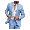 Light Blue/Beige Linen Wedding Men Suit Casual Single Breasted Slim Fit Blazer Pants High Quality Summer 2 Piece Costume Homme 3