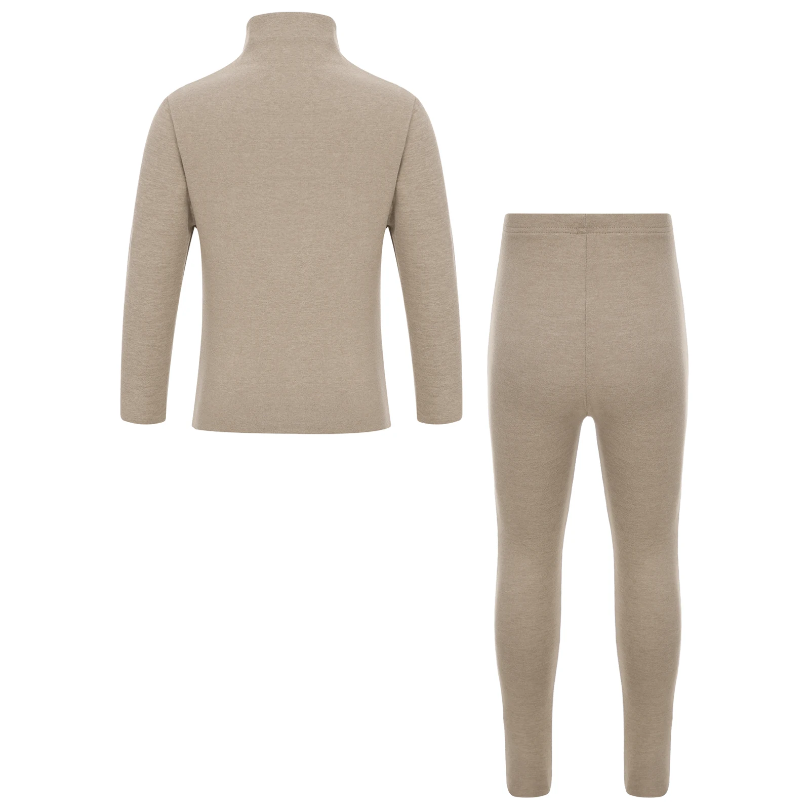 Kids Girls Boys Thermal Underwear Set Warm Solid Color Loungewear Mock Neck Long Sleeve T-shirt with Elastic Waistband Leggings