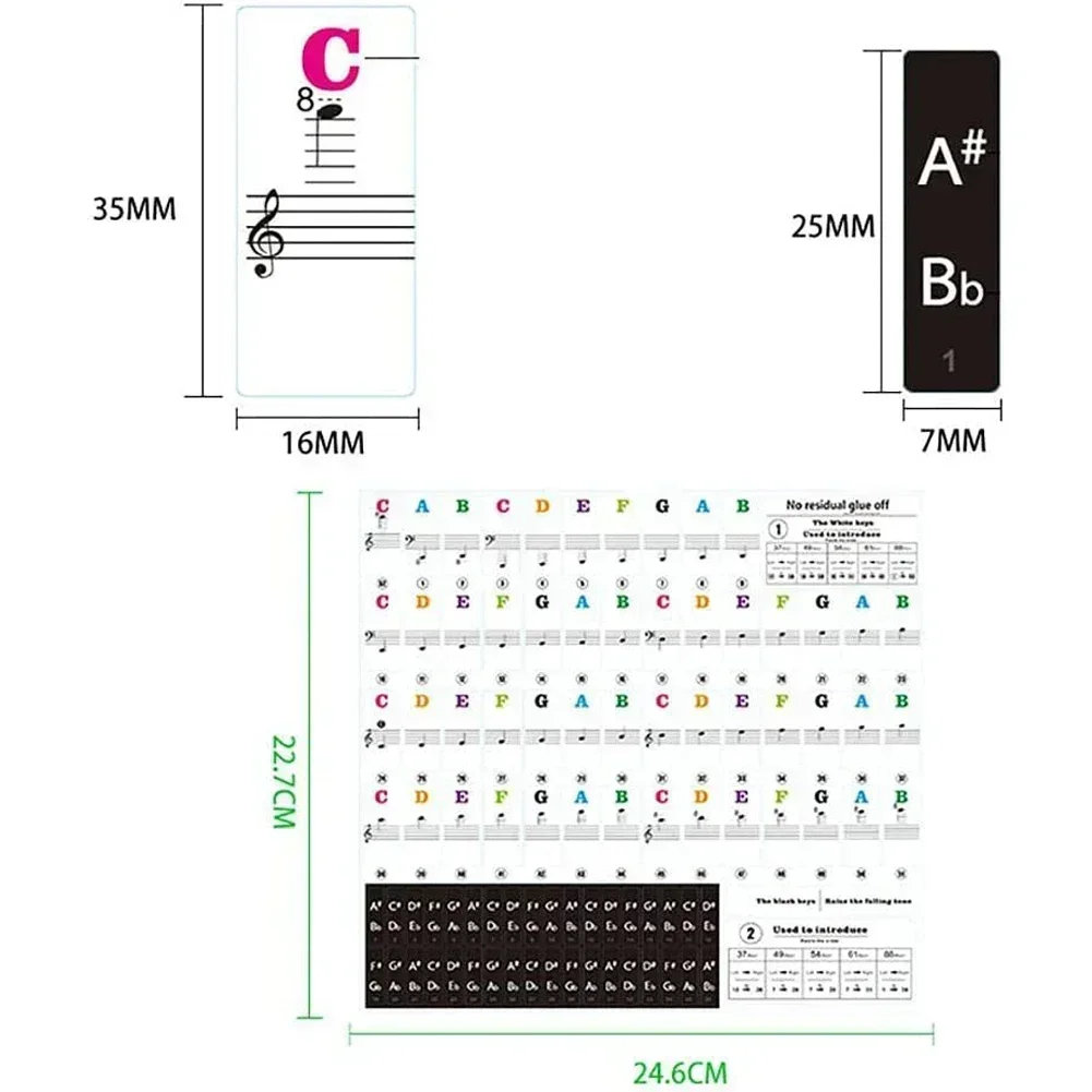Piano Training Stickers For 88/61/54/49/37 Keys Transparent PVC Piano Key Decal Removable Keyboard Note Sticker Musical Supplie
