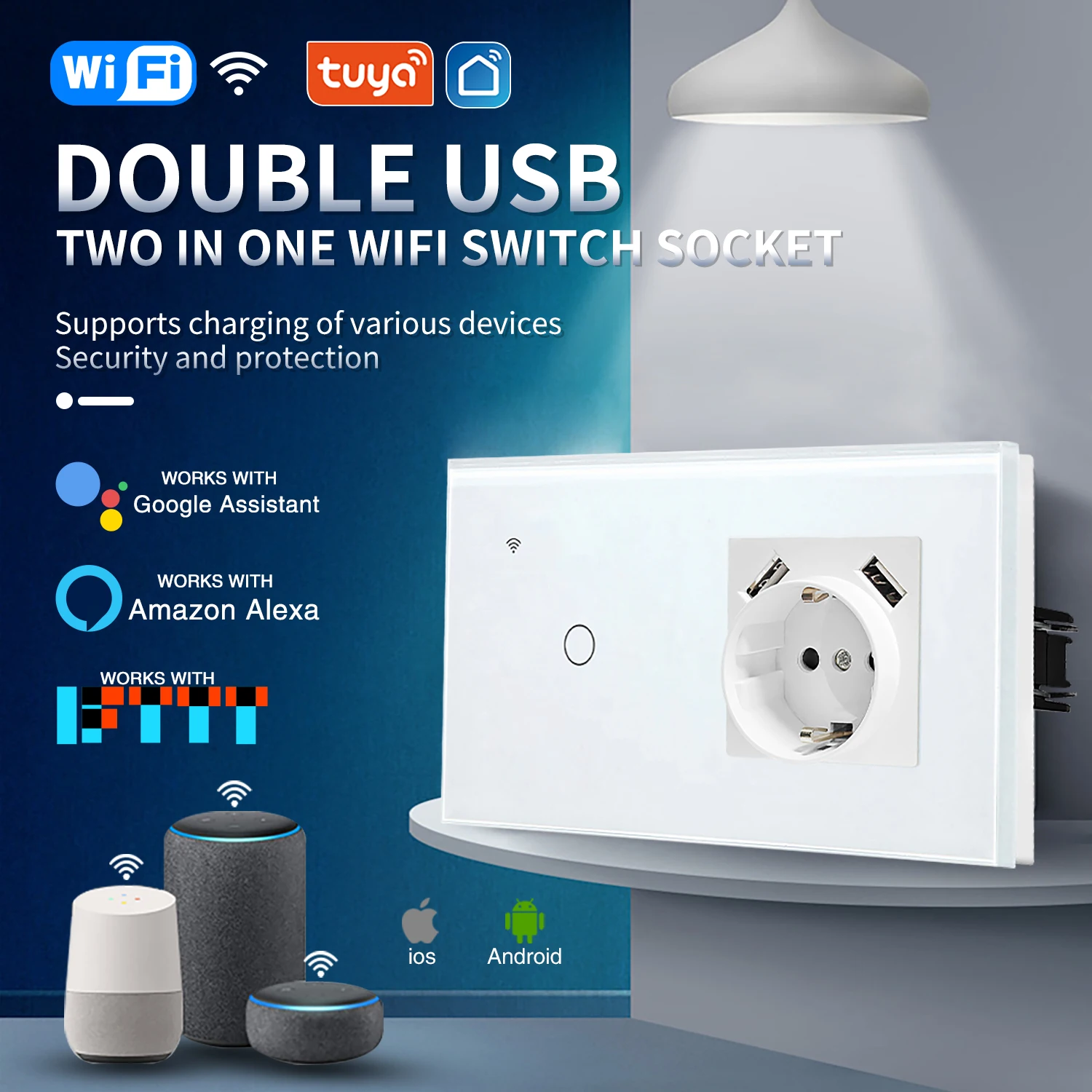 Ubaro-interruptor de Parede Inteligente Wifi Sensor Combinado Soquete Usb tipo c Funciona com Alexa Smart Life Tuya App Padrão da ue