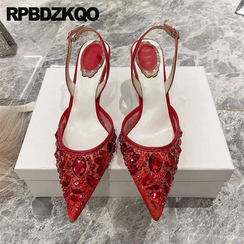 Luxury Banquet Shoes Women High Heels Slim Heels Ultra High Heels Contrast  Color Pointed Metal Chain Single Shoes Party Shoes 40