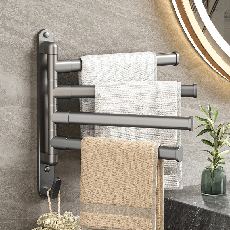 Swivel Towel Holder Self-adhesive Towel Storage Rack Black Space Aluminum  Wall Mounted Bar with Hook Bathroom Accessories - AliExpress