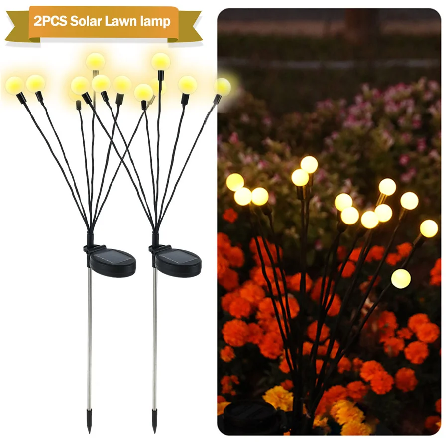 2Pcs/lot Solar LED Light Outdoor Landscape Lawn Lamps Waterproof Firefly Ground Plug Lights for New Year Xmas Garden Decoration 2pcs xiaomi yeelight ylyd11yl light sensor plug in led night light ultra low power consumption eu plug white