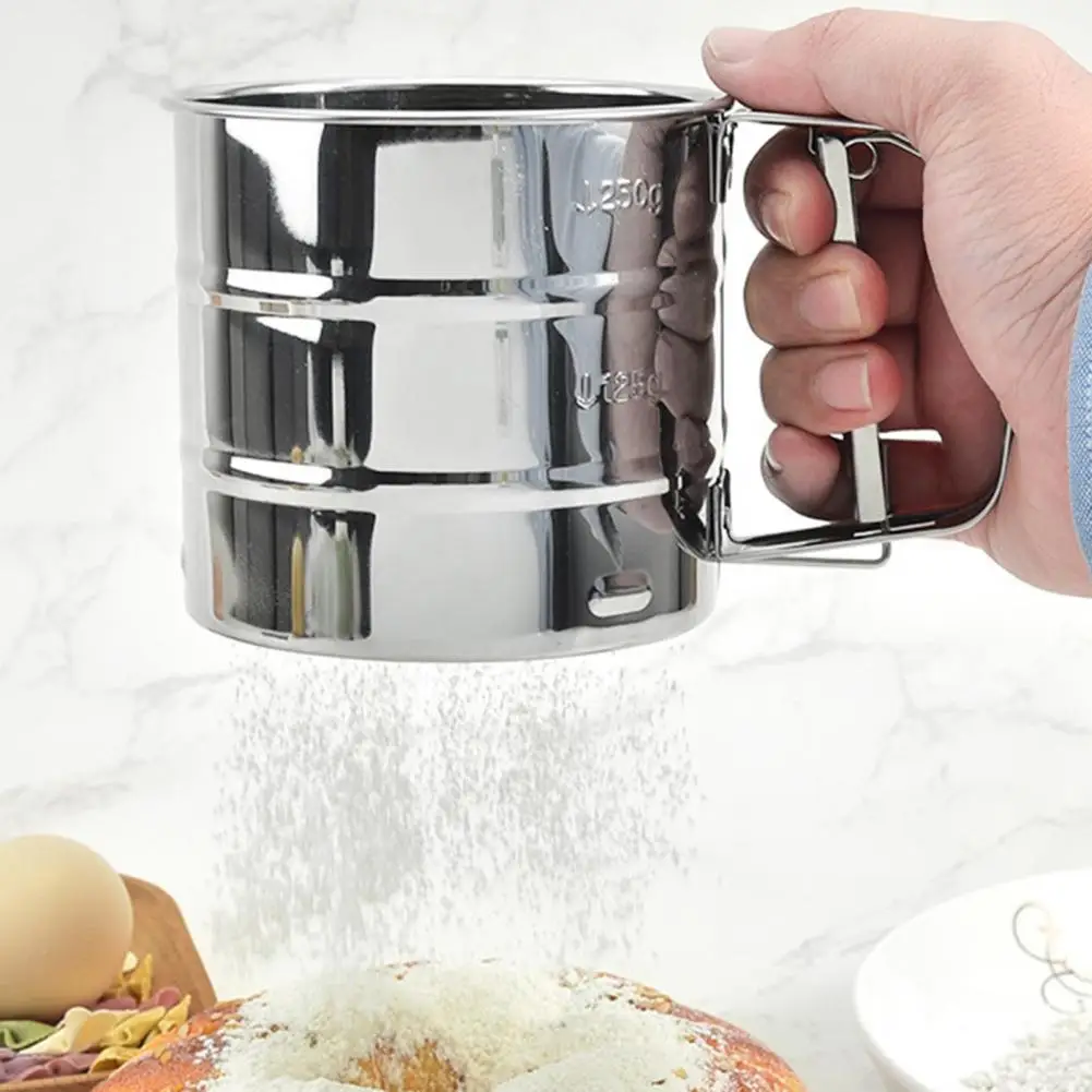 Flour Sifter Stainless Steel Handheld Flour Sieve Semi-automatic For Baking Kitchen Gadget Professional Powder Pastry Tool