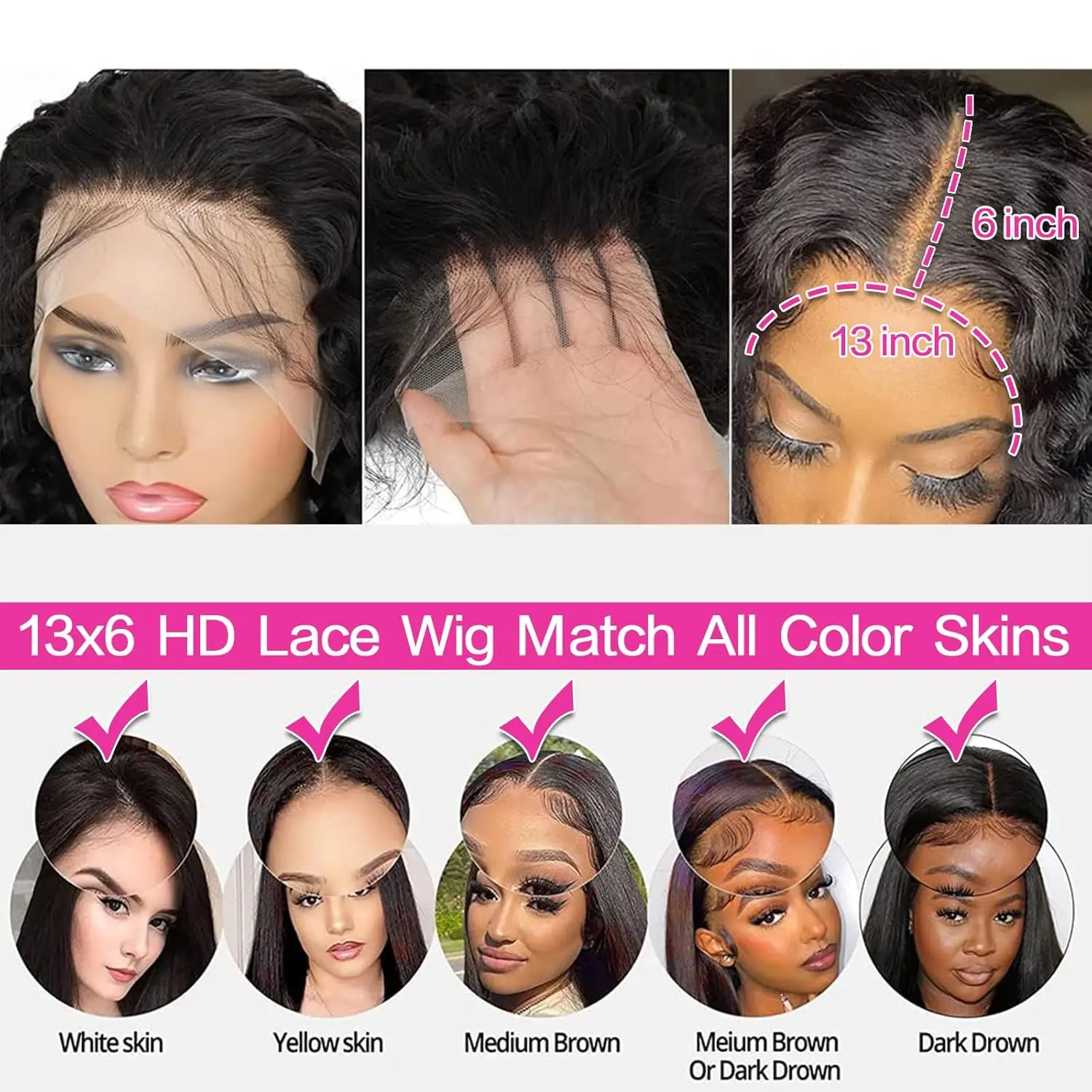 13x6 Deep Wave Lace Front Wigs Human Hair 200% Density 26 Inch HD Lace Deep Wave Frontal Wigs Pre Plucked with Baby Hair