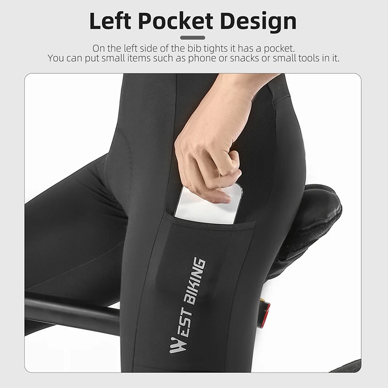 WEST BIKING Men's Cycling Bib Tights Winter Fleece Thermal MTB Bicycle Long Trousers Windproof Cycling Bib Pants With 3D Gel Pad