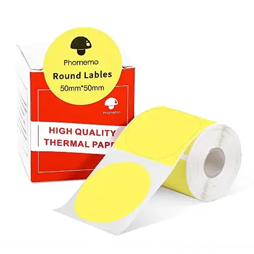 Phomemo Labels，Thermal Round Labels, 1.96'' x 1.96'' (50 x 50mm) Sticker Label, Strong Self-Adhesive Label Tape for Logo, Name, Barcode,for Phomemo M Phomemo 2\u201d Round Thermal Labels, Self-Adhesive Circle Sticker Printer  Label, Circular Direct Thermal Printer Label for Thanks Card, Logo Design,