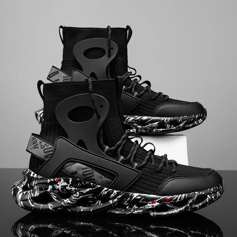 New Exquisite Men's Sneakers High Top Fashion Trend Versatile Casual Shoes Mesh Breathable Lightweight Sports Running Shoes
