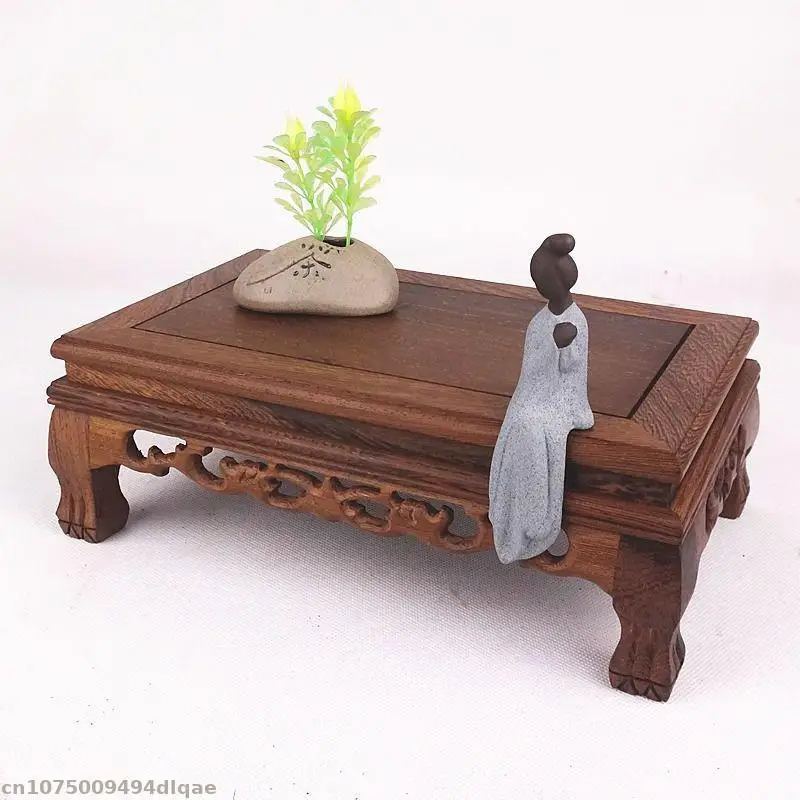 Vintage Solid Wood Display Stand Mini Statue Figure Handicrafts Base Garden Flowerpot Bonsai Plant Incense Burner Display Stand