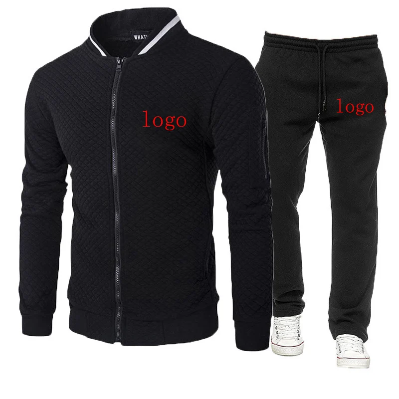 Customized Logo Printing Fashion 2023 New Man's Jacket Zipper Round Collar Cotton Long Sleeve Tracksuit Sweatpants 2-Piece Set