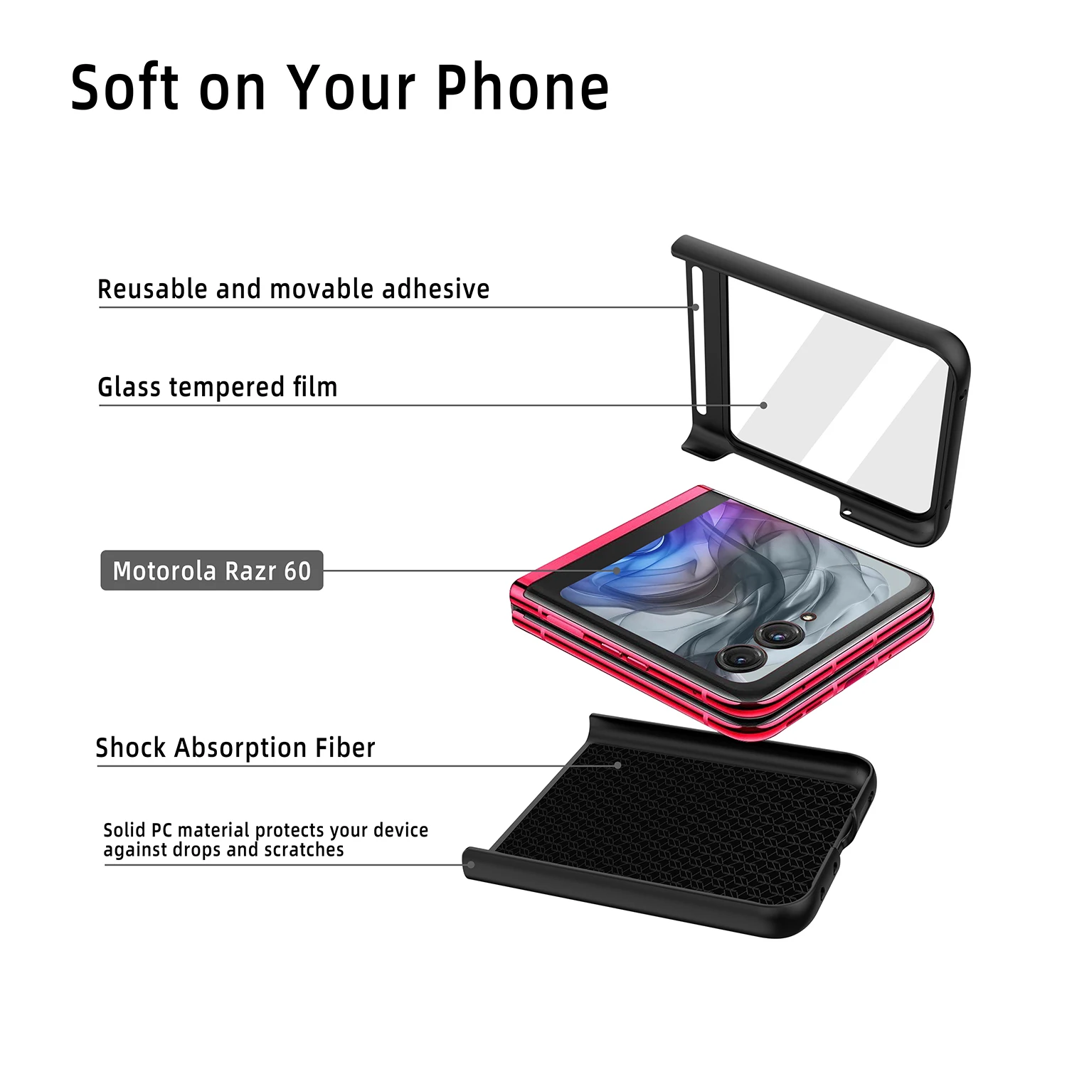 Luxury Lychee Pattern Card Slot Phone Case with Tempered Glass Cover