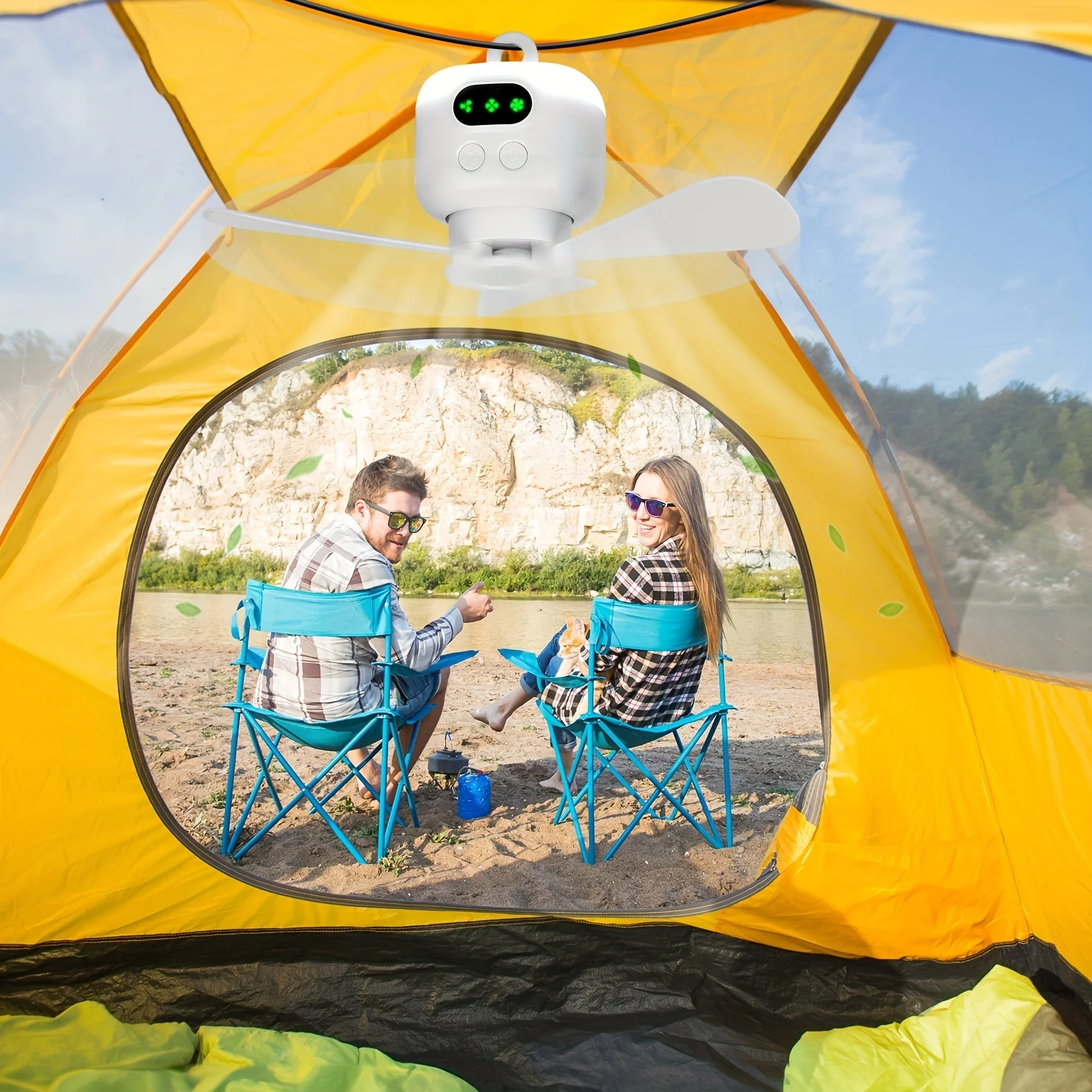 Ventilateur de camping rechargeable portable avec led et télécommande_voghion.com