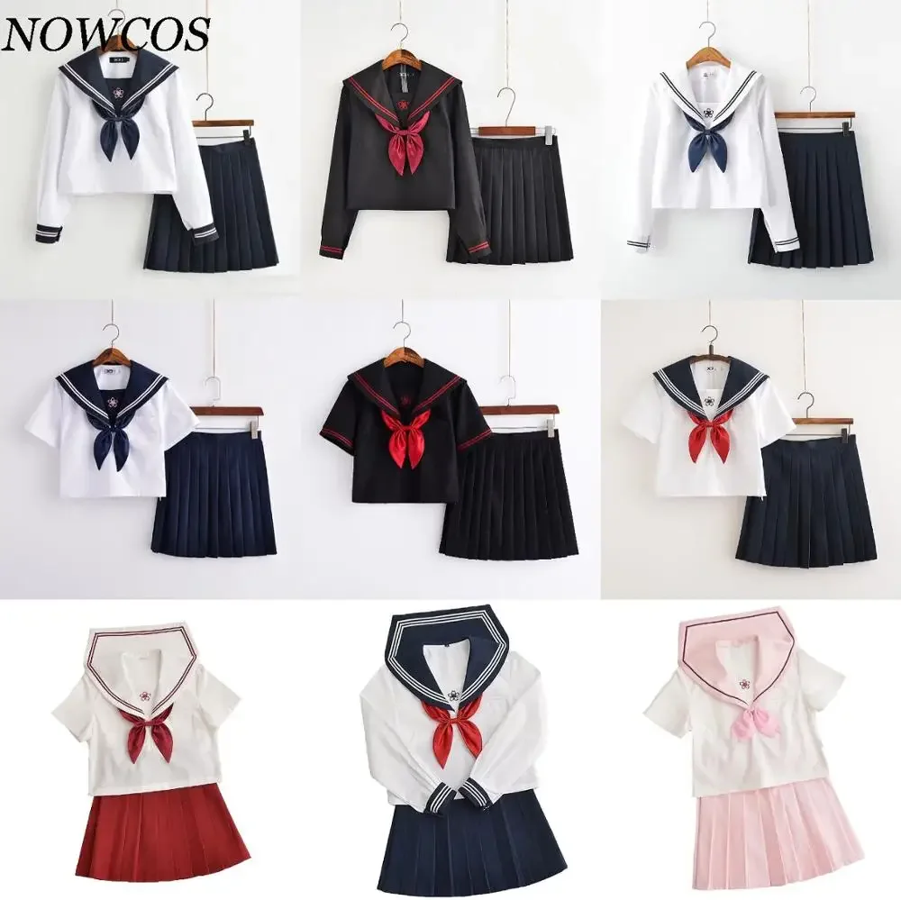 Japanese Style School Girl Sakura Skirt JK Uniform College Sailor Costume Pleated Anime Sweater-Girls Fashion Clothing