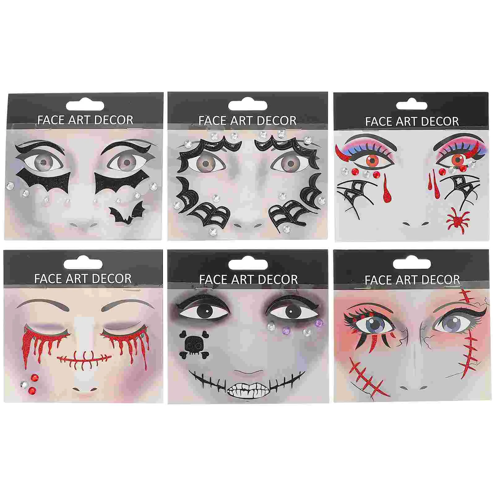 

6 Sheets Appliques Embellishments Halloween Eye Stickers Temporary Tattoos Face Party For children